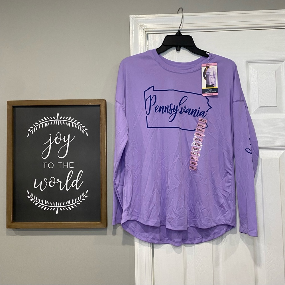 State Of Mine Pennsylvania Long Sleeve Shirt The Keystone State Small Purple NWT